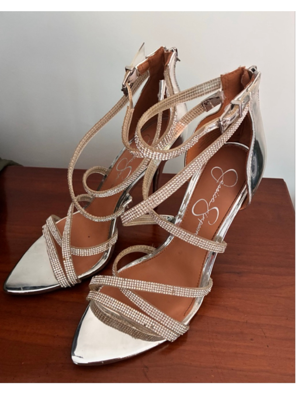 Women's Jessica Simpson Silver Rhinestone Stiletto Heels Size 9.5